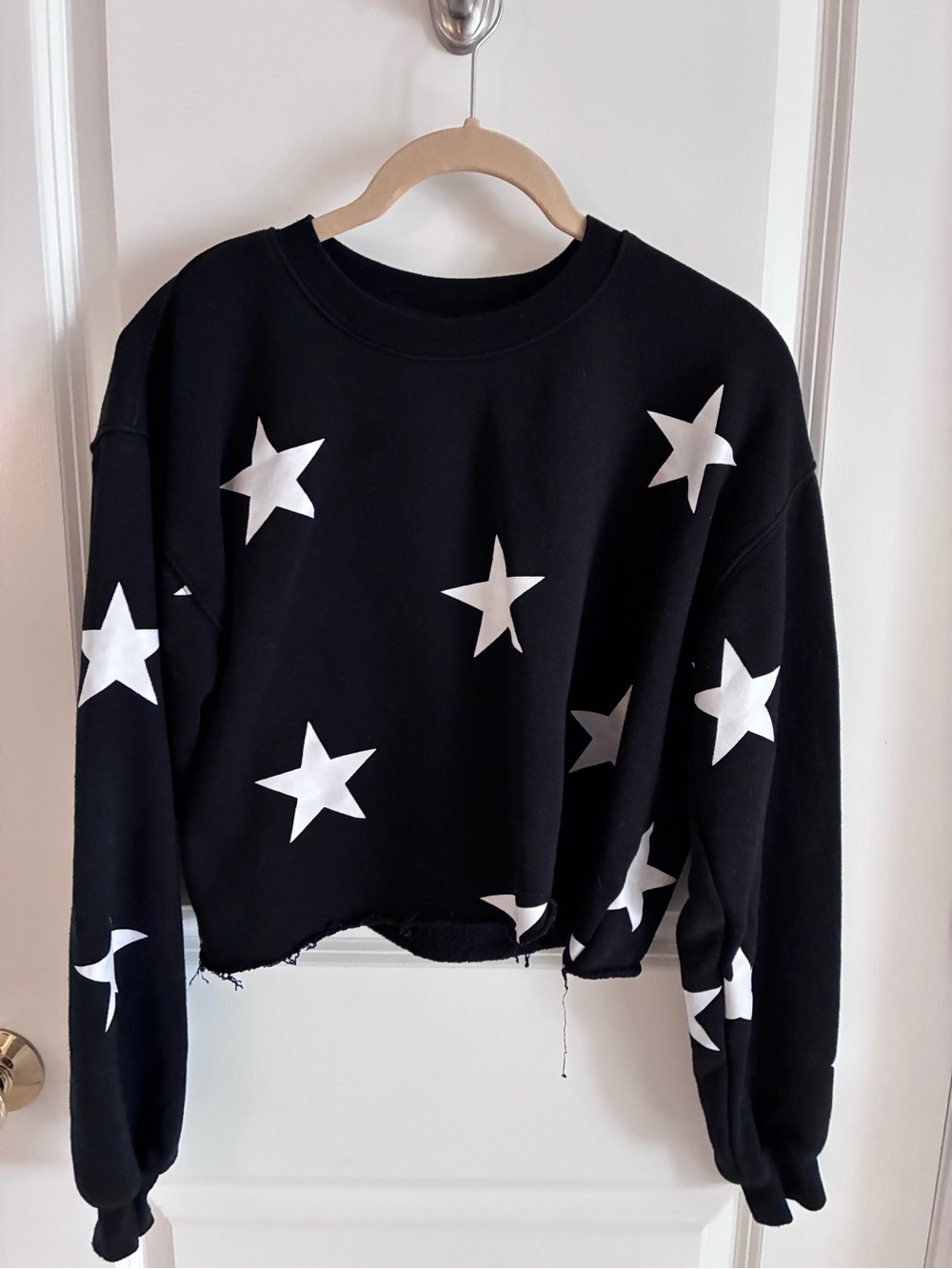 Girls' Black Star-Print Cropped Sweatshirt Top